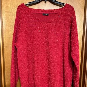 Sparkly, textured holiday red v neck sweater size xl Get it for Valentines Day❤️